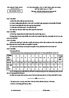 Kỳ thi chọn học sinh giỏi Địa lí 12 (Có đáp án) - Năm học 2015-2016 - Sở GD & ĐT Vĩnh Phúc